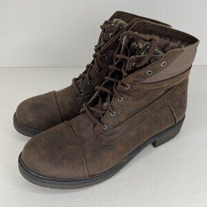 Faded Glory Rich Brown Womens Size 8.5 Lace-Up Biker/Combat Boots High-Top